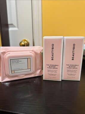 BeautyBio Skincare Bundle ZenBubble Toner Serum x2 + Exfoliating Body Wipes